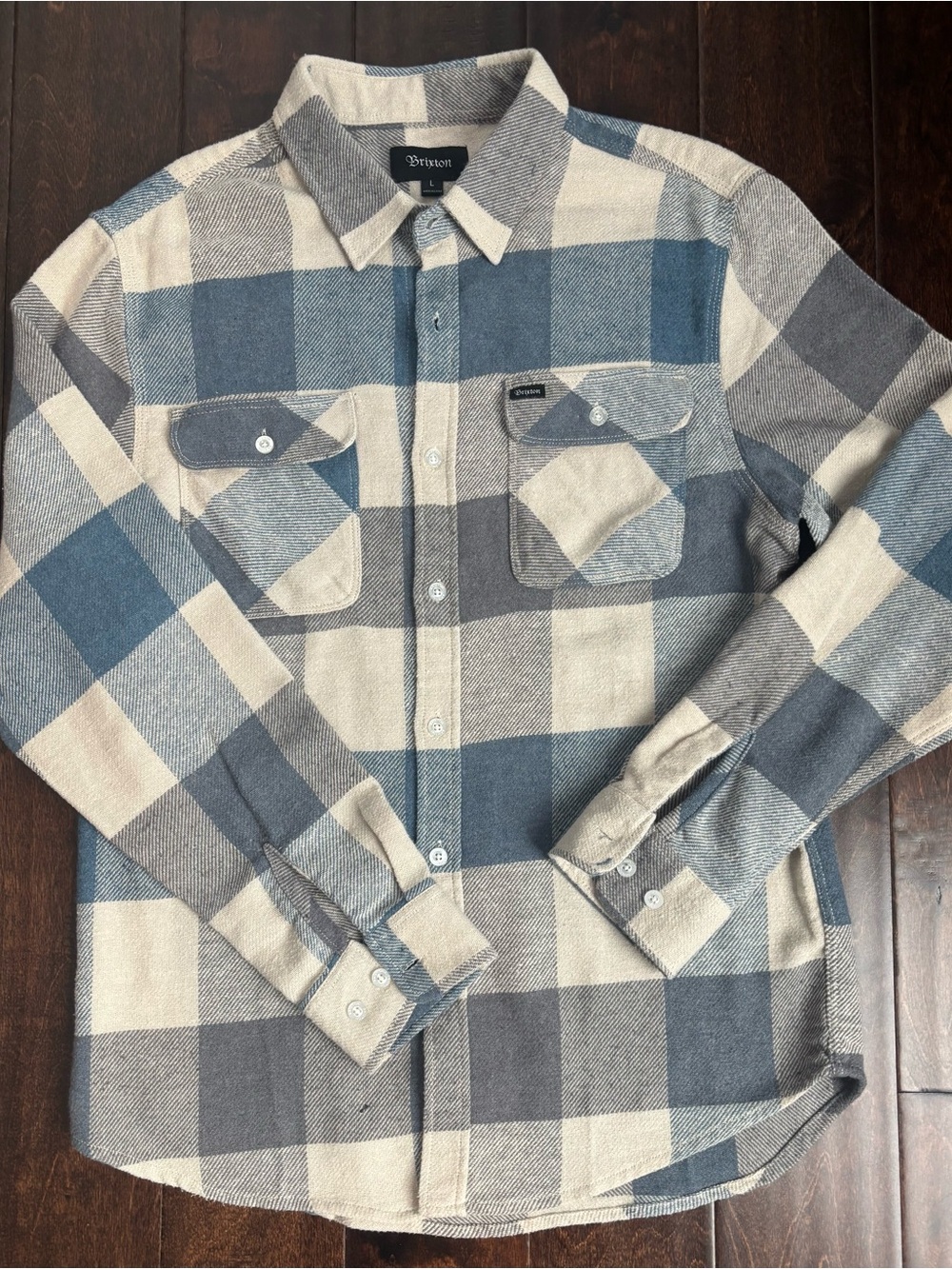 Brixton Plaid Button-Up Shirt in Blue, Grey, and Tan